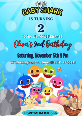 Personalized Baby Shark Digital Birthday Invitation - Fun &amp; Custom Party Digital Invite