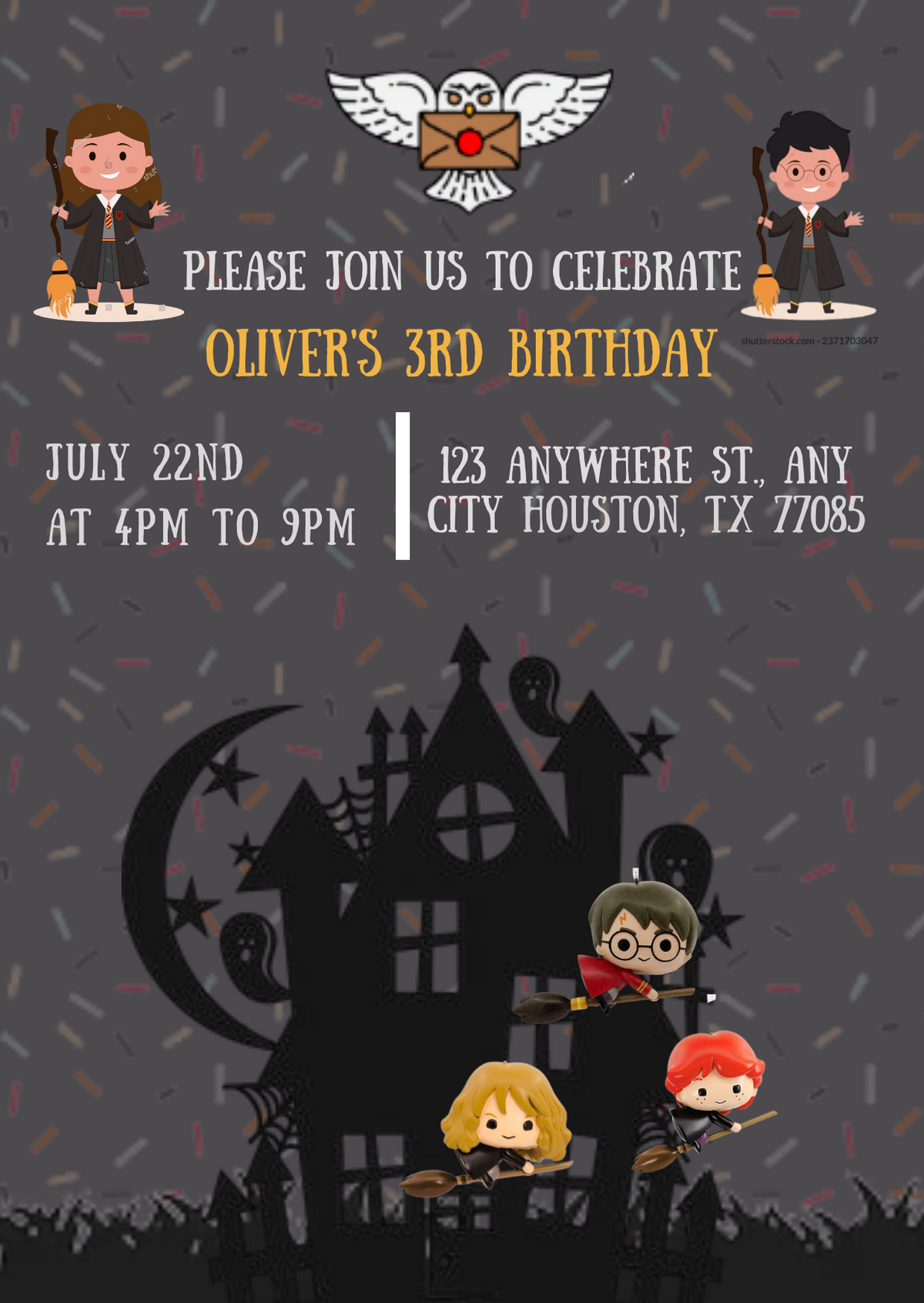 Hogwarts Themed Digital Birthday Card - Custom Harry Potter Party Card Invitation