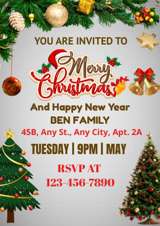 Merry &amp; Bright Christmas Party Card Invitation – Custom Digital Celebration Card Invitation