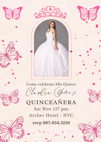 Mariposas Butterfly Quinceanera Theme Card Invitation - Elegant Floral Digital Party invite