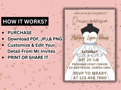 Dressed for the Occasion Quinceanera Part Card Invitation - Elegant Outfit Themed Digital Invite