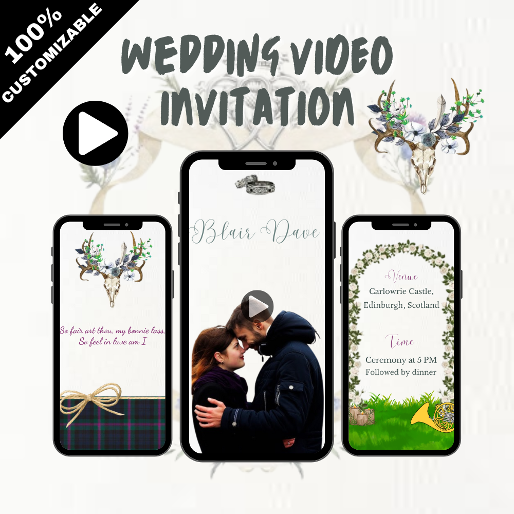 Scottish Theme Wedding Video Invitation – Scottish Theme Digital Wedding Invite &amp; Save the Datete