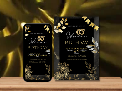 65th Birthday Celebration Digital Card Invitation - Customizable Adult Birthday Card Invite