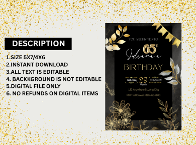 65th Birthday Celebration Digital Card Invitation - Customizable Adult Birthday Card Invite