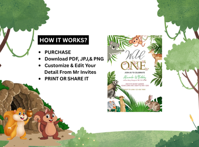 Safari Wild One Theme Digital Birthday Card Invitation - Fun and Adventure Theme Invites