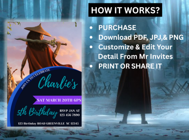 Raya and the Last Dragon Digital Birthday Invitation - Personalized Theme Card Invites