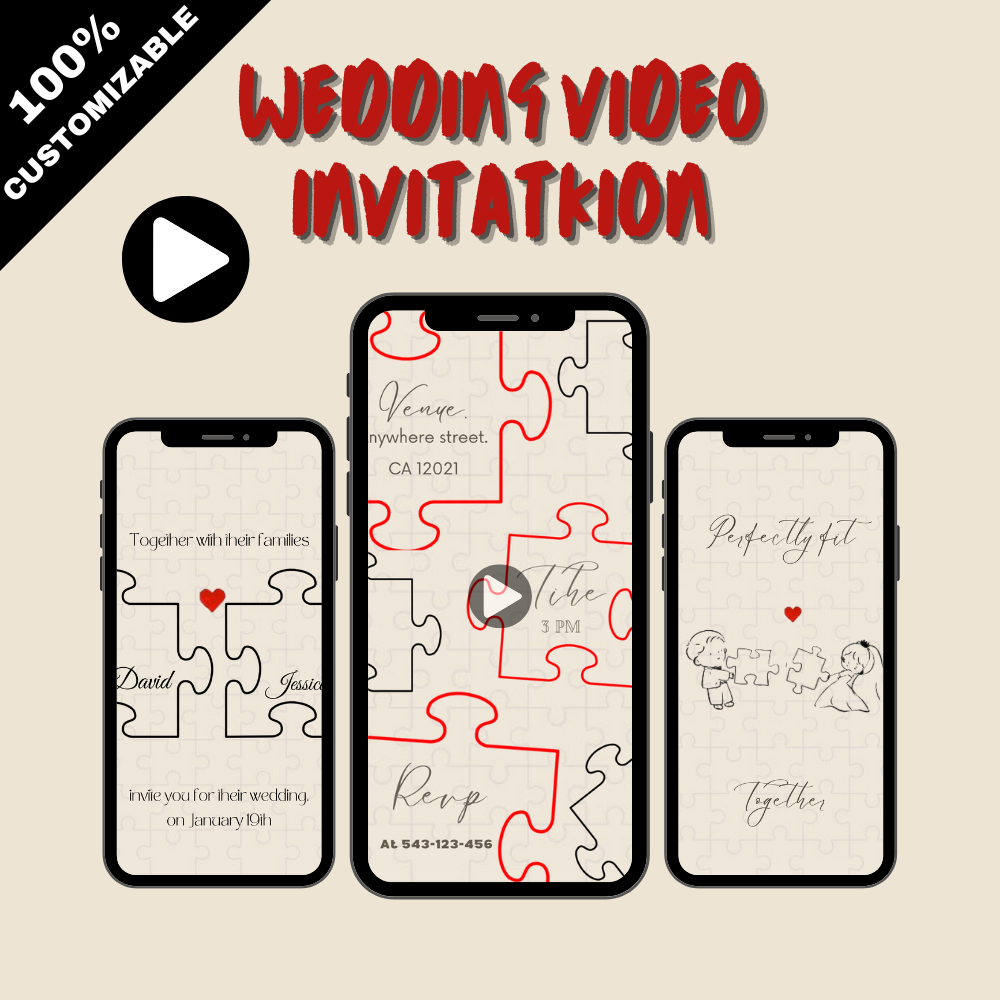 Puzzle Wedding Perfectly Fit Together Video Invitation - Puzzle Theme Wedding Digital Invite