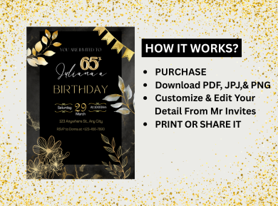 65th Birthday Celebration Digital Card Invitation - Customizable Adult Birthday Card Invite