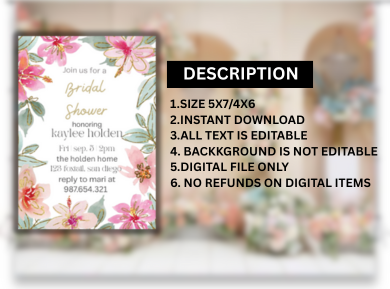 Tropical Glitter Flowers Card Invitation – Sparkling Floral Theme Digital Party Invite