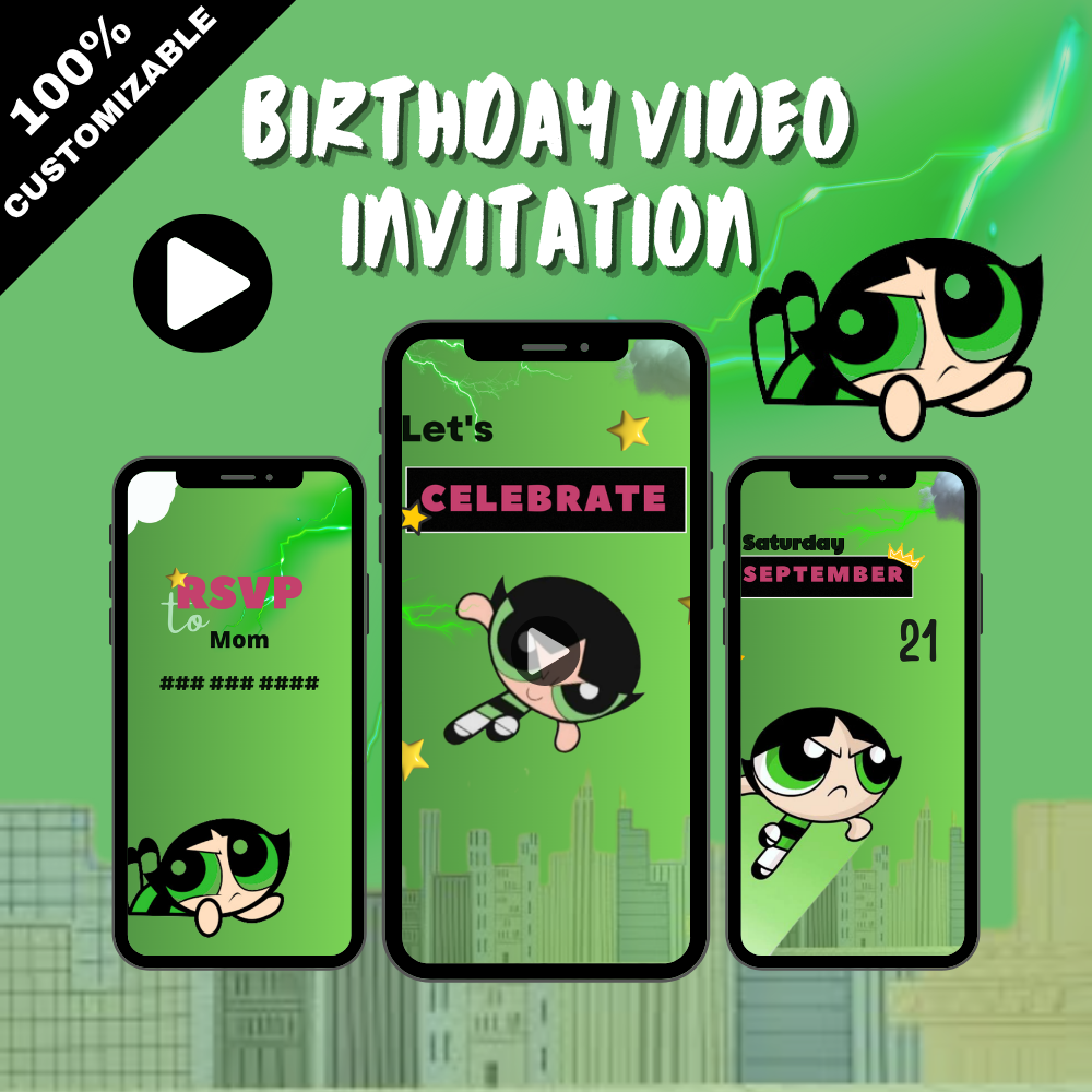 Animated Powerful Girls Birthday Video Invitation - Super Girls Themed Party Video Invite for Kids