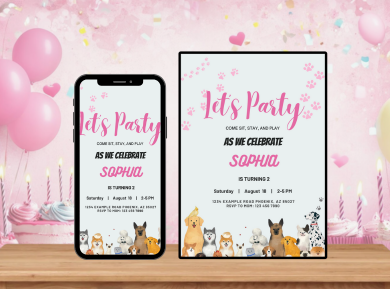 Puppy Party Digital Birthday Invitation - Personalized Dog-Themed Party Invite