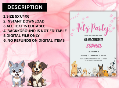 Puppy Party Digital Birthday Invitation - Personalized Dog-Themed Party Invite