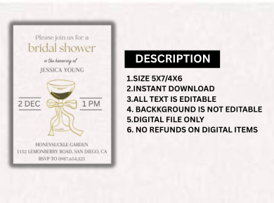 Stylish Cocktail Theme Party Card Invitation – Elegant Bridal Shower Theme Party Digital Invite