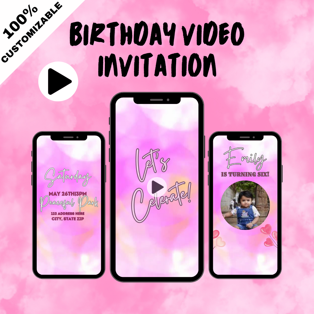 Elegant Pink Theme Birthday Digital Invitation – Custom Video Invite for Girls