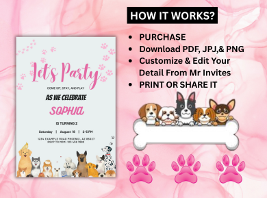 Puppy Party Digital Birthday Invitation - Personalized Dog-Themed Party Invite