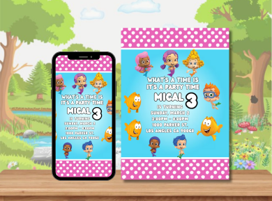 Bubble Guppies Digital Birthday Invitation - Custom Underwater Party Card Invitation