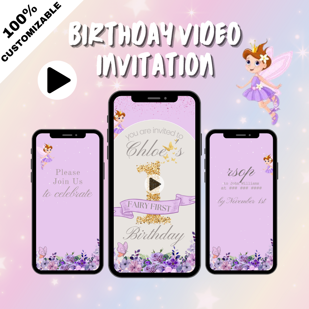 Magical Fairy Birthday Video Invitation - Boho Arch Themed Party Digital Invite for Girls