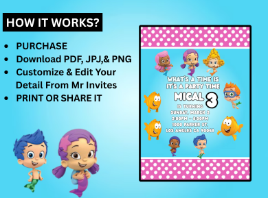 Bubble Guppies Digital Birthday Invitation - Custom Underwater Party Card Invitation