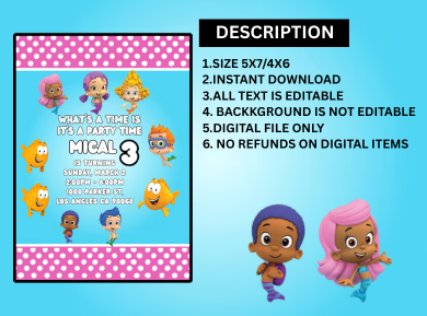 Bubble Guppies Digital Birthday Invitation - Custom Underwater Party Card Invitation