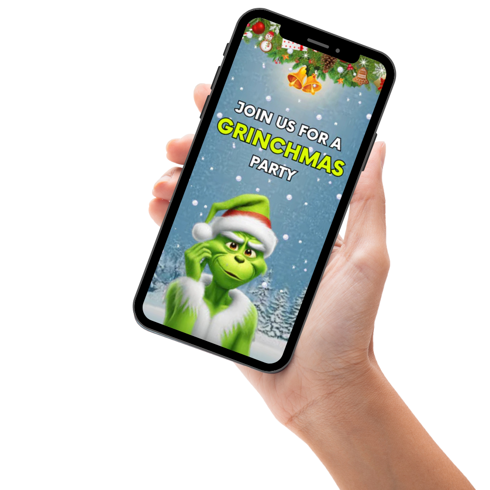 Merry Grinchmas Animated Video Invitation – Customizable Holiday Party Digital Invite