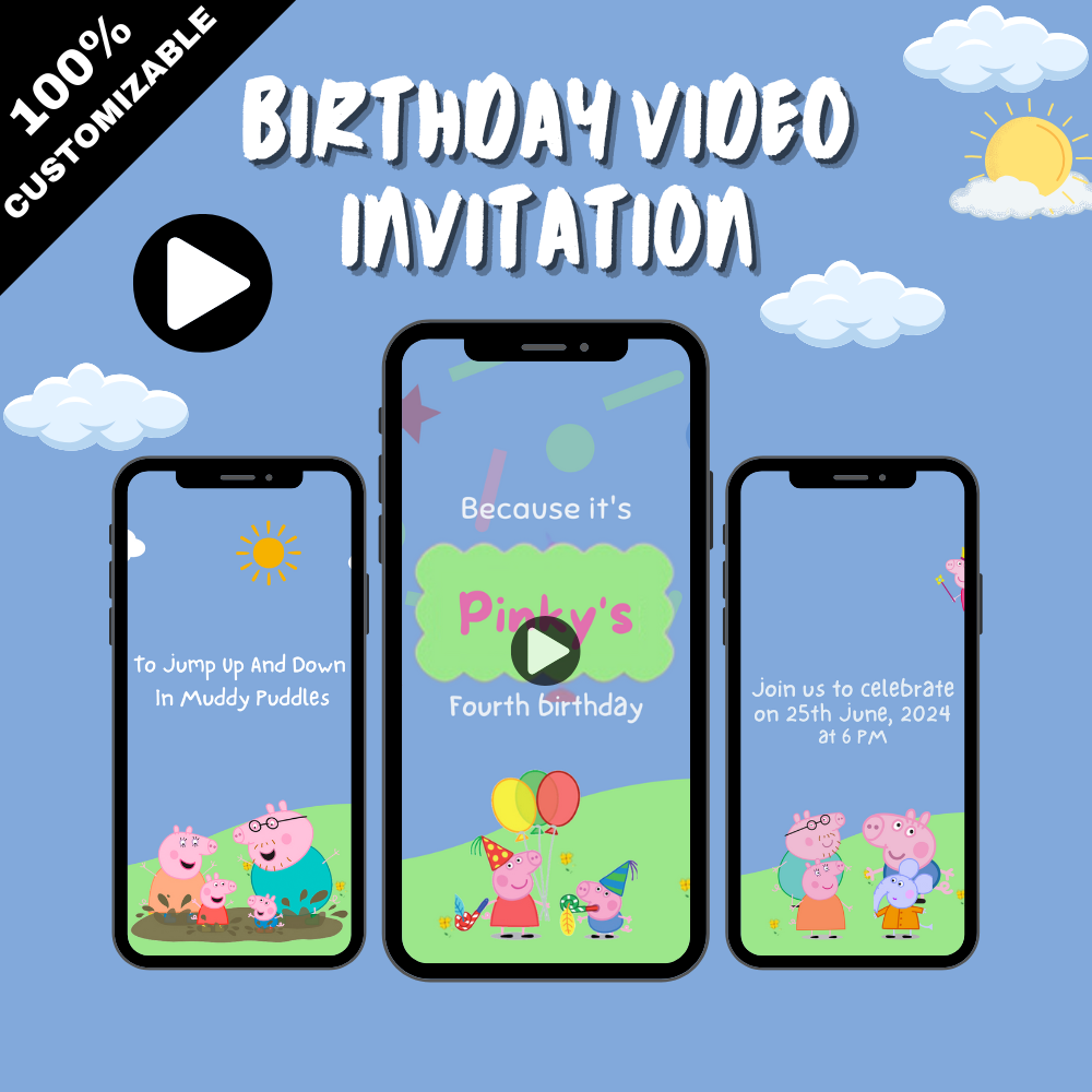 Peppa Pig Birthday Video Invitation – Personalized Animated Peppa Pig Party Digital Invite