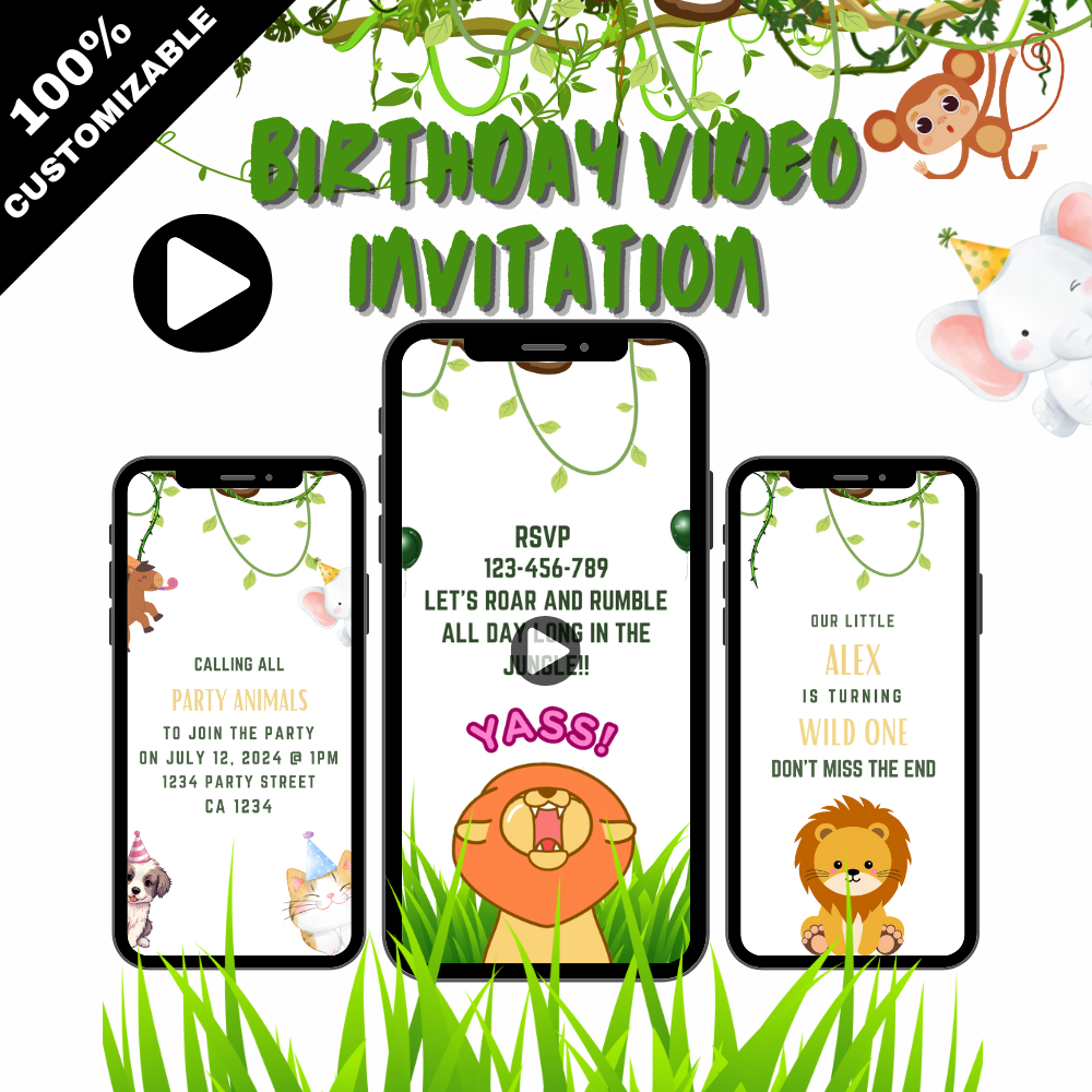 Wild Adventure Jungle Birthday Invitation – Fun Safari Themed Digital Video Invitation