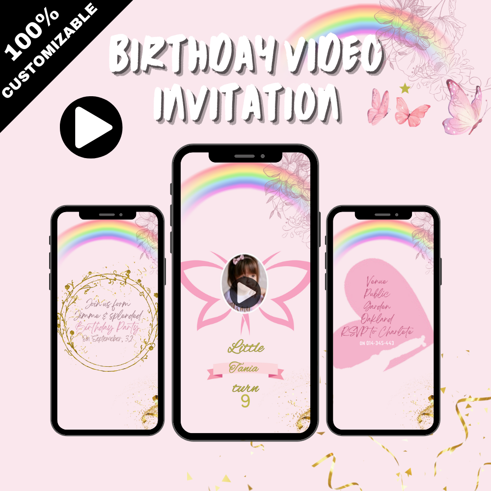 Pink Butterfly Theme Birthday Video Invitation – Whimsical &amp; Sweet Digital Invite
