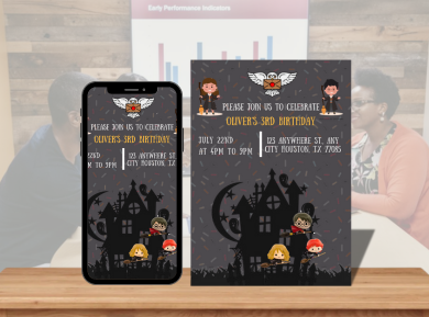 Hogwarts Themed Digital Birthday Card - Custom Harry Potter Party Card Invitation