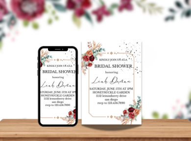 Terracotta Floral Frame Theme Card Invitation – Boho Inspired Earthy Digital Card Invite