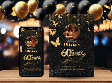 60th Birthday Party Card Invitation - Custom Birthday Party Digital Invite