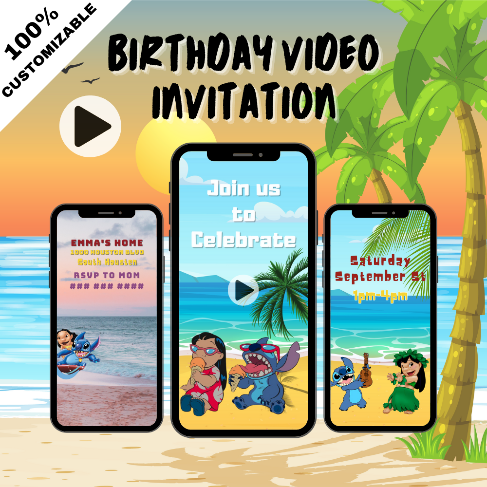 Lilo and Stitch Birthday Video Invitation – Hawaiian Themed Party Digital Invite for Kids