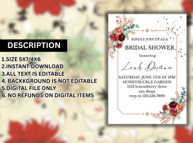Terracotta Floral Frame Theme Card Invitation – Boho Inspired Earthy Digital Card Invite