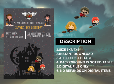 Hogwarts Themed Digital Birthday Card - Custom Harry Potter Party Card Invitation