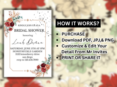 Terracotta Floral Frame Theme Card Invitation – Boho Inspired Earthy Digital Card Invite