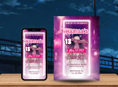 Nezuko-inspired Theme Kids Birthday Card Invitations - Custom Themed Party Digital Invite