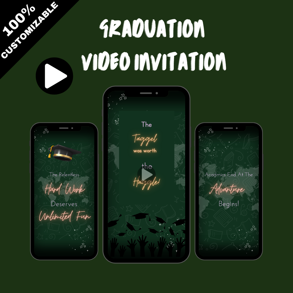 Green Graduation Theme Party Digital Invitation – Animated Class of 2024 Video Invite