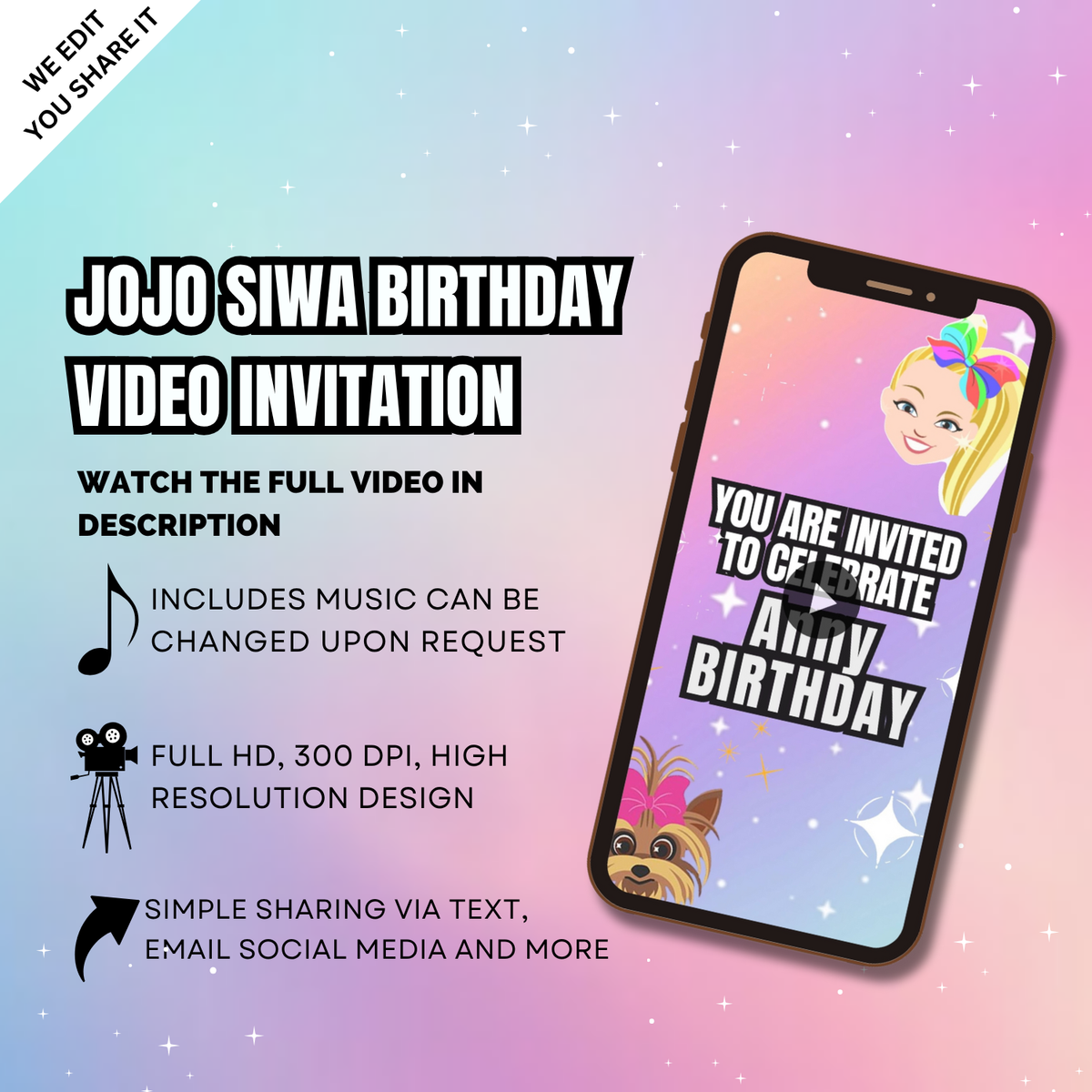 Jojo Siwa Theme Birthday Video Invitation – Sparkle, Dance &amp; Celebrate in Style!