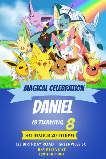 Pokémon Theme Digital Card Invitation for Kids - Customized Theme Party Invitation