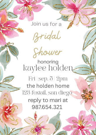 Tropical Glitter Flowers Invitation – Sparkling Floral Theme Digital Party Invite