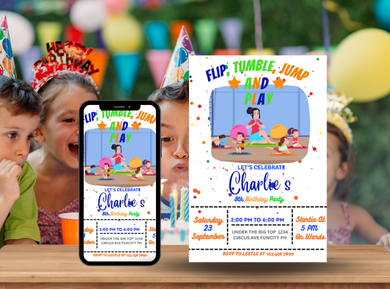 Gymnastics Theme Digital Birthday Card Invitation - Personalized Kids Digital Card Invites