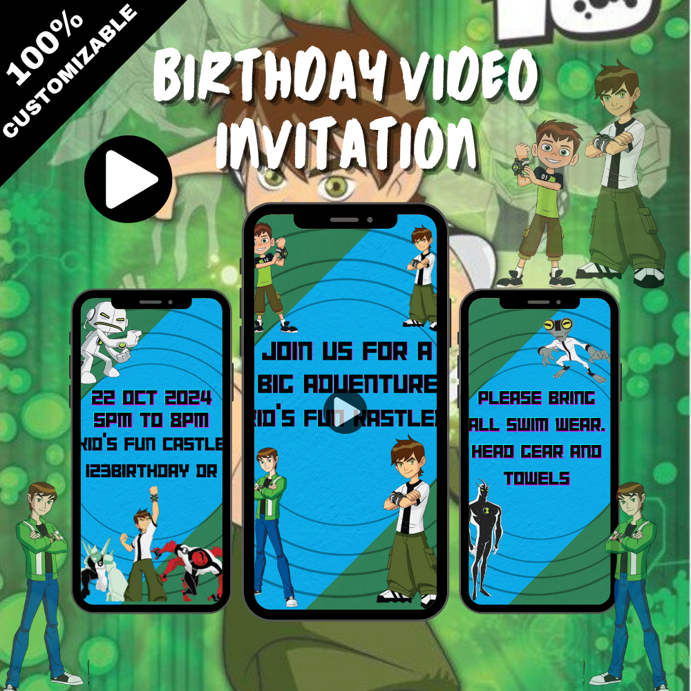 Ben 10 Birthday Party Video Invitation – Animated Ben 10 Themed Party Digital Invite for Kids
