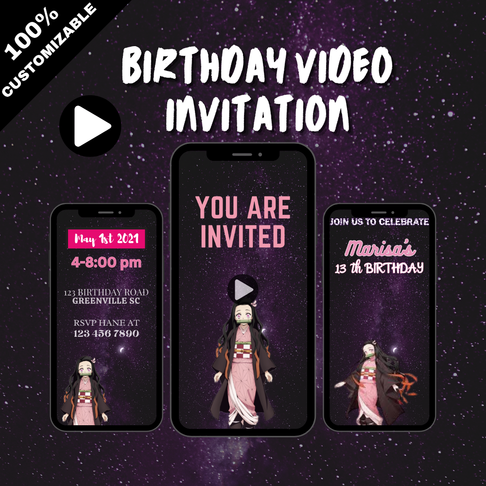 Nezuko-Inspired Birthday Video Invitation – Animated Demon Slayer Theme Digital Invite
