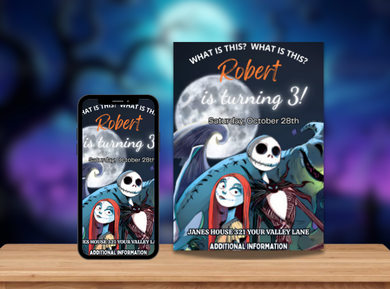 Nightmare Before Christmas Digital Birthday Invitation - Spooky &amp; Whimsical Theme Card Invite
