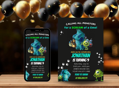 Monsters Inc Digital Birthday Card Invitation - Personalized and Fun Theme Digital Invite