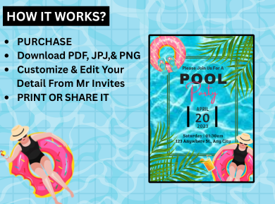 Barbie Pool Bash Party Digital Card Invitation - Custom Summer Themed Digital Invite