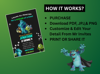 Monsters Inc Digital Birthday Card Invitation - Personalized and Fun Theme Digital Invite