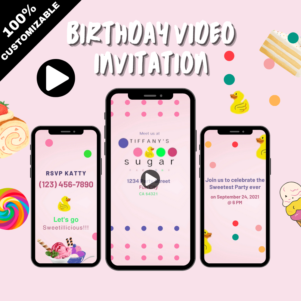 Sweet Sugar Rush Birthday Video Invitation – Sweet &amp; Colorful Animated Party Digital Invite