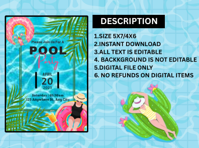 Barbie Pool Bash Party Digital Card Invitation - Custom Summer Themed Digital Invite