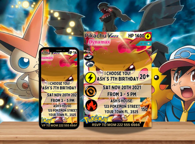 Pikachu Birthday Party Digital Invitation - Custom Pokémon Party Card Invite