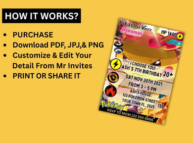 Pikachu Birthday Party Digital Invitation - Custom Pokémon Party Card Invite